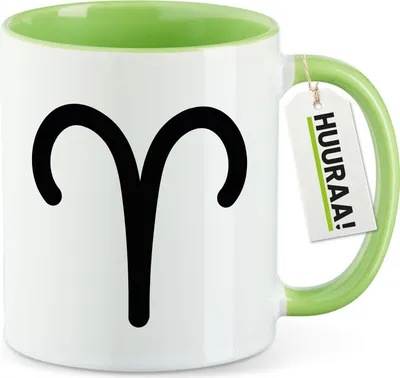 Produktbild von Huuraa Kaffeetasse Widder Sternzeichen Zeichen 330ml Grün Keramik Kaffeebecher Geschenkidee