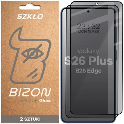 Produktbild von 2x Gehärtetes Glas mit Privatschutzfilter für Galaxy S26 Plus / S25 Edge, Bizon Glass Edge Shadow Duo, getönt mit schwarzer Rahmen