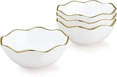 Productafbeelding van Set van 4 keramische schalen - Wit porselein met gouden rand