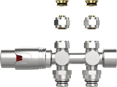Produktbild von BELVIT Design Heizkörperventil Thermostat Edelstahl gebürstet für Wand- und Bodenanschluss 1/2" PEX 16 x 2mm Konus M30