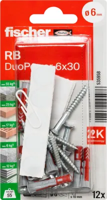 Produktbild von fischer Allzweckdübel DuoPower 6 x 30 RB K, 12 Stück