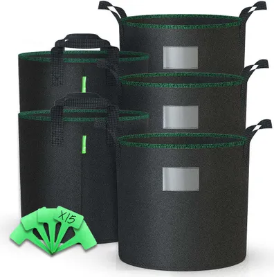 Produktbild von VOUNOT® 5er Pflanzsack 20L, Pflanztasche mit Pflanzenschilder zum Beschriften