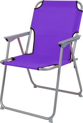 A purple folding camping chair with a metal frame, shown against a white background.