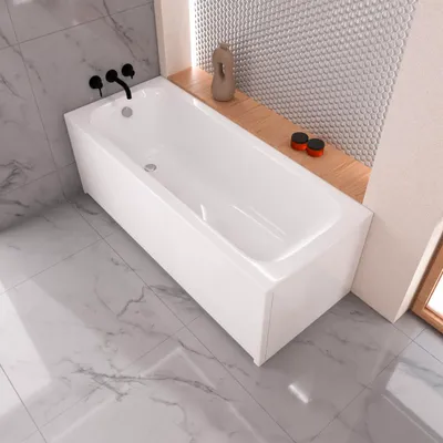 Image de ECOLAM Baignoire rectangulaire Pola 140x70 cm + tablier en 2 parties | vidage et trop-plein automatique | pieds + silicone | Set complet