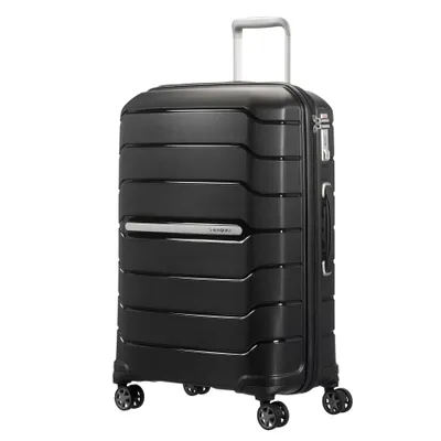 A black Samsonite suitcase on a white background.