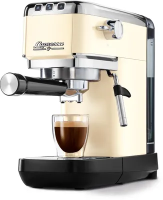Produktbild von Tchibo Siebträger Espressomaschine "Lapressa" (15 bar, 980ml Wassertank), Pre-Infusion Technologie, mit 2-Tassen-Funktion und Milchschaumdüse, inkl. zwei doppelwandigen Sieben (Cremeweiß)