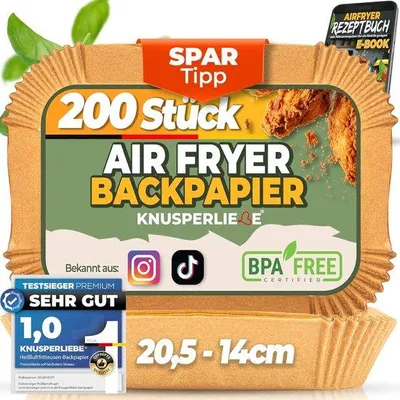 Produktbild von Bakpapier für Doppelkammer-Airfryer, 200 Stück, rechteckig, 5-14 cm, Airfryer-Bakformen
