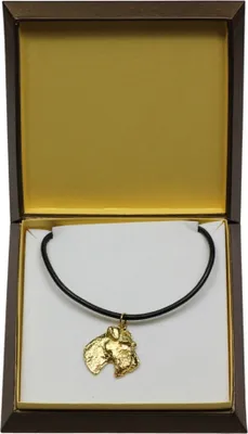 Produktbild von Fox Terrier Drahthaar, Foxterrier - Hundehalsband in Geschenkbox, vergoldeter Anhänger für Hundefans, auffälliger Schmuck von Art-Dog