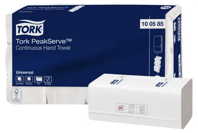 Imagen del producto de TORK 100585: Toallas de papel PeakServe® Endlos™ H5, plegado interplegado, una capa, 4.920 unidades