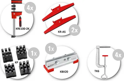 Productafbeelding van Bessey set met klemarmen en uitgebreide accessoires, model KRE-SET-A