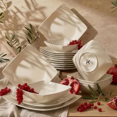 Produktbild von Konsimo Tafelservice EPIRI für 6 Personen (18el) Spülmaschinen und Mikrowellengeeignet, Beige, Keramik, MODERN, 25x25|21x21|17x17cm