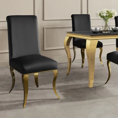 Produktbild von riess-ambiente Esszimmerstuhl MODERN BAROCK DELUXE schwarz gold Samt Edelstahl geschwungene Beine