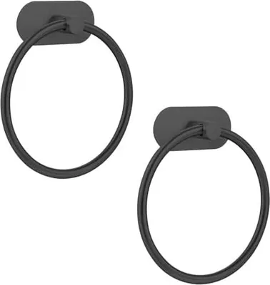 Produktbild von Selbstklebender Handtuchring für Badezimmer, Wandmontierter Küchenhandtuchhalter mit starkem Klebstoff, ohne Bohren, Edelstahl, Handtuchhalter, moderner Badezimmer-Organizer, Mattschwarz, 2 Stück