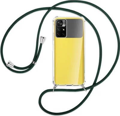 Produktbild von Handykette Backcover-Schutzhülle mit Band (Metall silberfarben) für Xiaomi Redmi Note 11 - dunkelgrün