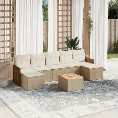 Produktbild von 8-tlg. Garten-Sofagarnitur mit Kissen Beige Poly Rattan 3260322