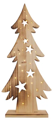 Produktbild von LED-Holz-Dekoleuchte "TANNENBAUM" H:80cm, Deko im Landhaus Stil, aus Holz in natur, 35 x 15 x 80 cm, mit Diode – für den Außenbereich – Batteriebetrieb – Timerfunktion – Schiebeschalter