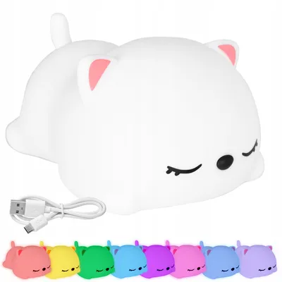 Obrázok produktu pre Detské Nočné Svetlo Farebné Silikónové Led Mačka Rgb Usb 16 Farieb