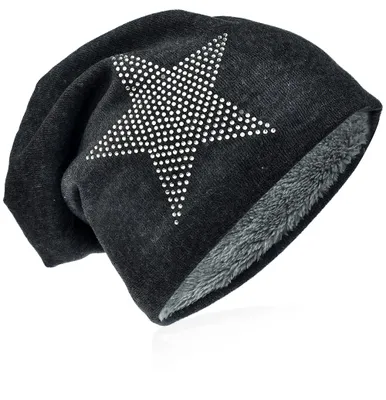 Produktbild von Strick Beanie Strass Stern Anthrazit