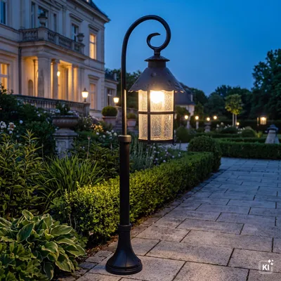 Produktbild von Stehleuchte außen Schwarz IP23 E27 86 cm Glas Metall Rustikal Wegeleuchte Haus Garten, KI-generiertes Bild