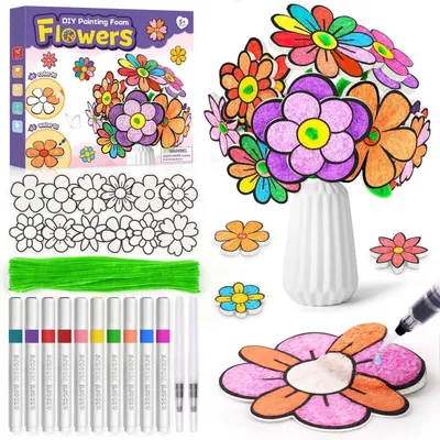 Produktbild von Bastelset Blumen Malset Kinder ab 6 Jahre 5-12 Jahre | DIY 3D Puffy Blume Basteln Malen Set Kreatives Spielzeug Geburtstagsgeschenk Mädchen Farbenfroh