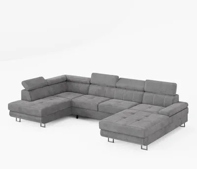 Produktbild von WOHNLANDSCHAFT MARRY Links Grau Velours-Stoff mit Schlaffunktion und zwei Bettkästen