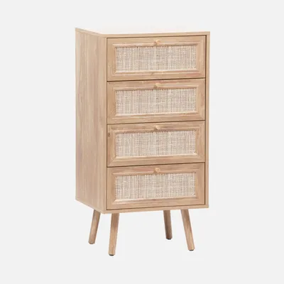 Produktbild von sweeek - Hochkommode mit Holzdekor, Rattan-Geflecht und 4 Schubladen - Natur