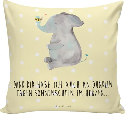 Produktbild von Mr. & Mrs. Panda kuschelkissen 40x40 Elefant Biene - Gelb Pastell - Geschenk, Dekokissen, Tiermotive, Kissen, Liebesspruch, Liebe, Sofa, Liebesbeweis, Hochzeitsgeschenk
