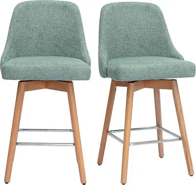 Produktbild von Miliboo - Skandinavische Barhocker 360° drehbar aus Samt-Effekt texturiertem grünem Celadon-Stoff und massivem Buchenholz H65 cm (2er-Set) HASTA