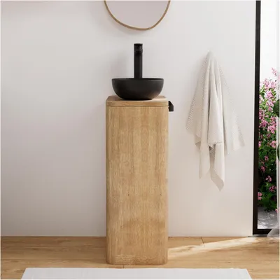 Immagine prodotto di Set lavabo Totem in rovere massello invecchiato con vasca rotonda TOM