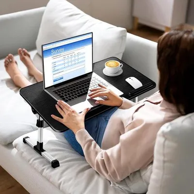 Produktbild von Famanu Laptop-Tisch für das Bett - Klappbar mit Schublade - Schwarz - 53 x 30 cm