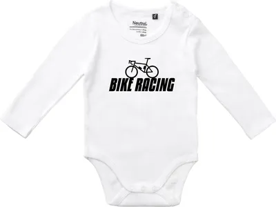 Produktbild von Huuraa Baby Body Bike Racing Fahrrad 80 White  Baumwolle Fairtrade Langarmbody Geschenkidee