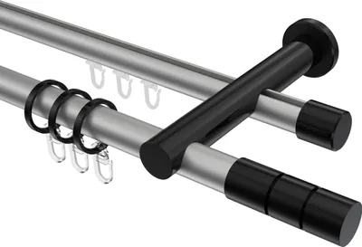 Produktbild von Interdeco Rundrohr-Innenlaufstange / Gardinenstange (Kombination) Silbergrau / Schwarz, Typ Platon Elanto (Rillenzylinder), 20 mm Ø 2-läufig, 140 cm