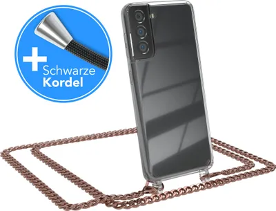 Produktbild von EAZY CASE Metall Handykette für Samsung Galaxy S21 5G, Handyhülle mit Umhängeband, Silikonhülle, Metallkette für Smartphone in Rosa