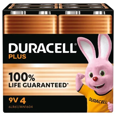 Produktbild von Duracell Plus Power, Einwegbatterie, 9V, Alkali, 9 V, 4 Stück(e), Schwarz, Kupfer