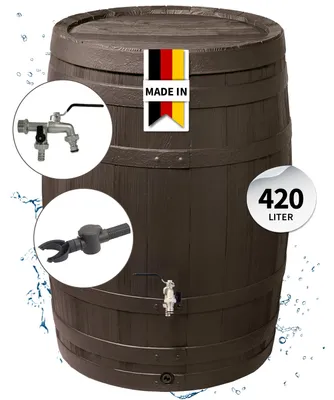 Produktbild von GARANTIA BARRICA Regentonne Komplett-Set 420 Liter braun inkl. Chrom-Doppelauslaufhahn und Fallrohranschluss