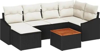 Image de Ensemble de canapés de jardin vidaXL avec rangement, 7 pièces, noir et crème, en polyrotin