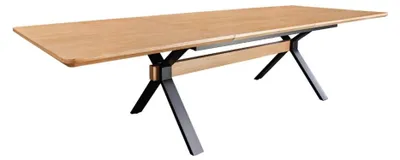 Image de Table de salle à manger RADIAM – MDF plaqué chêne et métal – 180-300 cm – Extensible