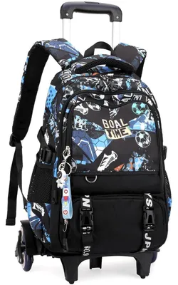 Immagine prodotto di Zaino da scuola con rotelle, modello trolley, per ragazzi, 16 pollici, blu, con 6 ruote, removibili