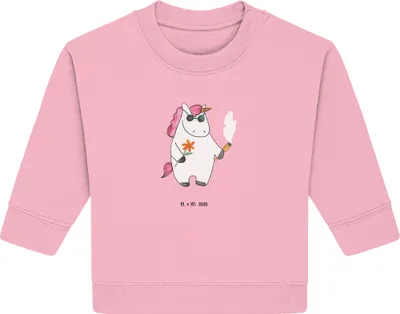 Produktbild von Mr. & Mrs. Panda Organic Baby Pullover Einhorn Woodstock 12. - 18. Monat - Baumwolle Pink - Geschenk, Unicorn, Alkohol, Einhörner, Bullover, Party, Joint