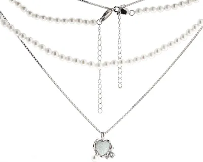 Produktbild von Golders Mehrreihige Halskette aus 925 Silber mit Herzanhänger, Perlen und Opal