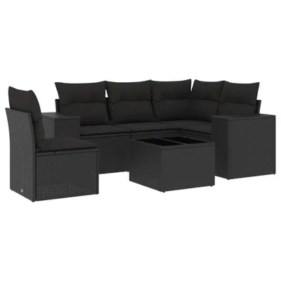 Produktbild von vidaXL 6-tlg. Garten-Sofagarnitur mit Kissen Schwarz Poly Rattan
