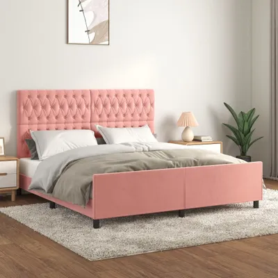 Image de vidaXL Cadre de lit avec tête de lit rose 180x200 cm velours - Cadre de lit avec tête de lit - Cadre de lit - Lit avec tête de lit
