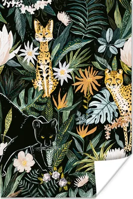 Produktbild von MuchoWow® Poster Dschungel - Pflanzen - Panther 60x90 cm - Wanddekoration