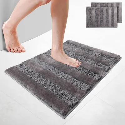Produktbild von VOUNOT® 2er-Set Chenille Badematte Rutschfeste, Mikrofaser Badezimmerteppich 50x80cm Grau