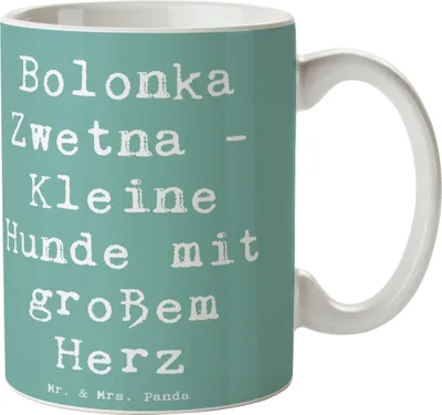 Produktbild von Mr. & Mrs. Panda Becher Spruch Bolonka Zwetna Herz - Meeresbrise - Geschenk, Kaffeebecher, Hundeleben, Hunderasse, intelligente Hunde, Hundeliebhaber, Kaffeetasse, kleine