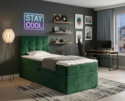 Produktbild von NORDELO Boxspringbett INCANTO 120x200 cm Grün Komplett-Set gepolsterte Einzelbett mit Stauraum, Matratze und Topper