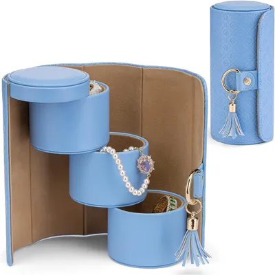Productafbeelding van Sieradenopberger voor onderweg, 3-laags, voor moeders, vrouwen, echtgenotes, blauw