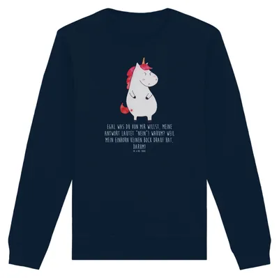 Produktbild von Mr. & Mrs. Panda Baumwoll Sweatshirt Einhorn Wut Größe XL - French Navy - Geschenk, Sweater, Sustainable Pullover, Lustig, Unicorn, Realität, wütend, Einhörner, Pulli