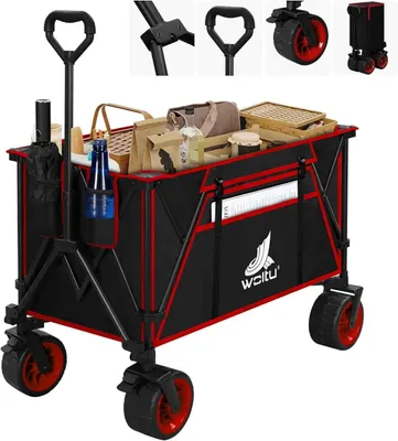 Produktbild von Klappbarer Bollerwagen mit Bremse 240 l 120 kg | Schwarz+Rot | 106x54x105cm