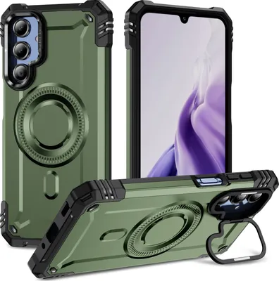 Obrázek produktu pro Magnetické pouzdro pro Samsung Galaxy A16 5G/4G, robustní vojenské ochranné pouzdro s kamerovým kroužkem stojánkem Zelený